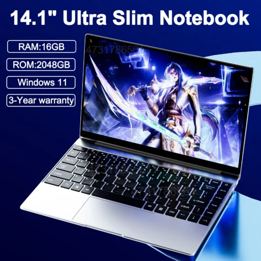 14.1″ Ultra Slim Laptop 16GB RAM 2TB SSD Intel N3700 Notebook Gamer 1920*1080 Display Office Study Computer PC Windows 11 Pro