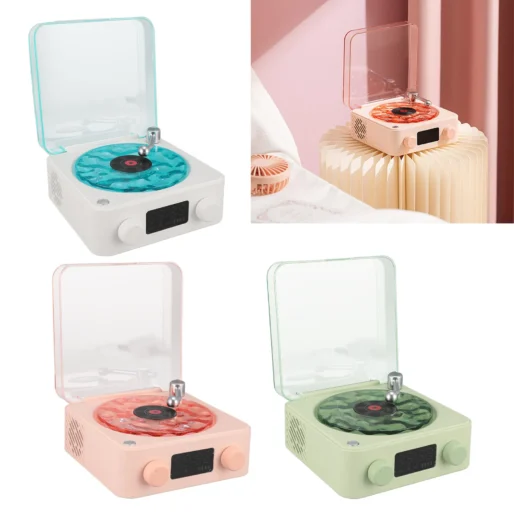 Record Player Speaker Multifunction Stereo Sound Wireless Bluetooth Speaker with Night Light Battery Display for Office