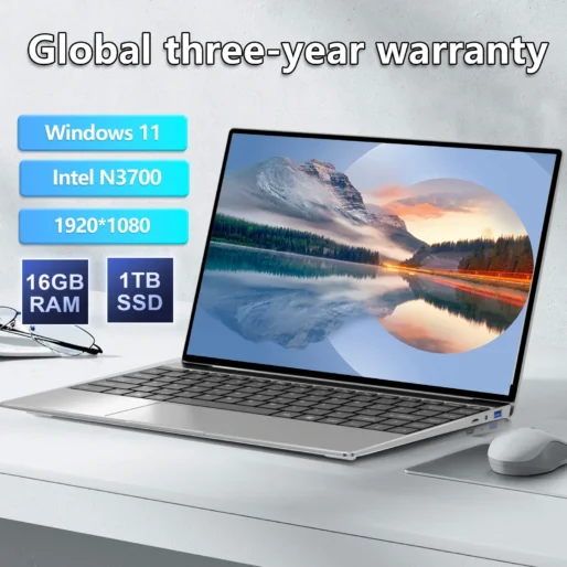 14.1″ Laptop Windows 11 Pro Ultra Slim Notebook Gamer Intel Pentium N3700 16GB 1024GB 1920*1080 Display Office Study Computer PC