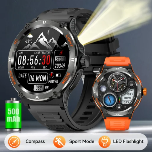 LaNikar Smart Watch 3ATM Waterproof 1.53″ New KT76 Men Sport With Compass And LED Flashlight Heart Rate Sleep Analysis Bluetooth