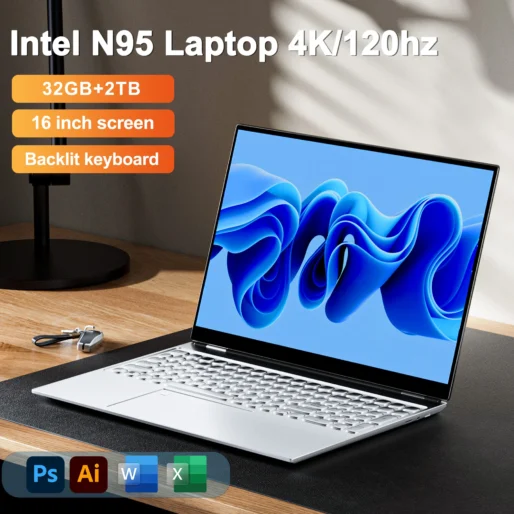 2024 New 16″ Inch 4K Laptop, 120 Hz ultra-clear screen, Windows 11 Pro Portable PC Gaming notebooks 32GB 2TB fingerprint unlock