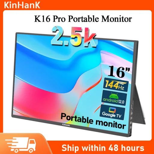 Kinhank Laptop Screen Extender 16 inch 2.5K IPS External Portable Monitor Plug Play with Android TV 12 OS for PS4/5 Phione