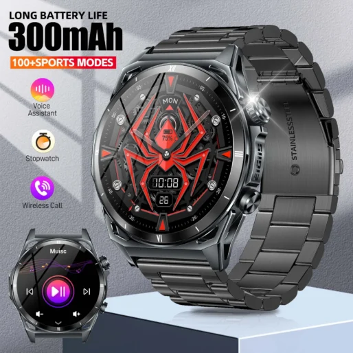 EIGIIS New Smart Watch KE6 1.43″ AMOLED Display Men Black Sports Watch KE Series Bluetooth Call Health Monitor IP68 Waterproof