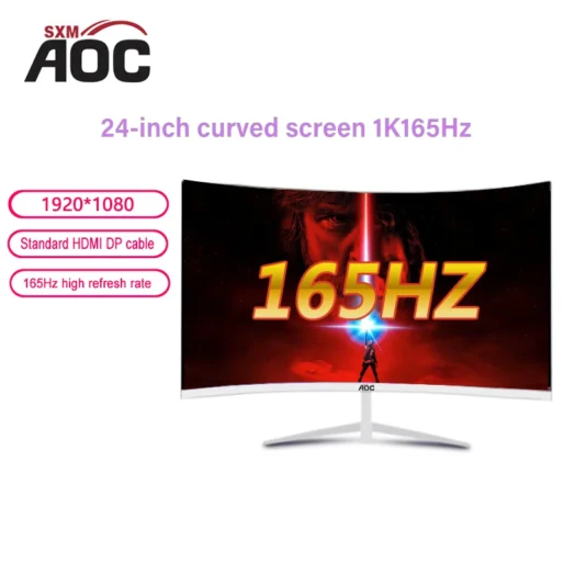 AOCSXM 1K 24″ Curved Monitor VA 144Hz/165Hz, 1920×1080, DP/HDMI, For Desktop And Gamers, HD, PC,