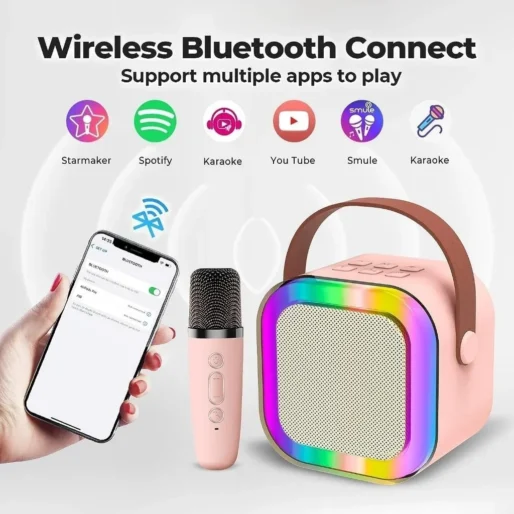 K12 Karaoke Machine Portable Bluetooth 5.3 PA Speaker System with 1-2 Wireless Microphones Home Family Singing Children’s Gifts